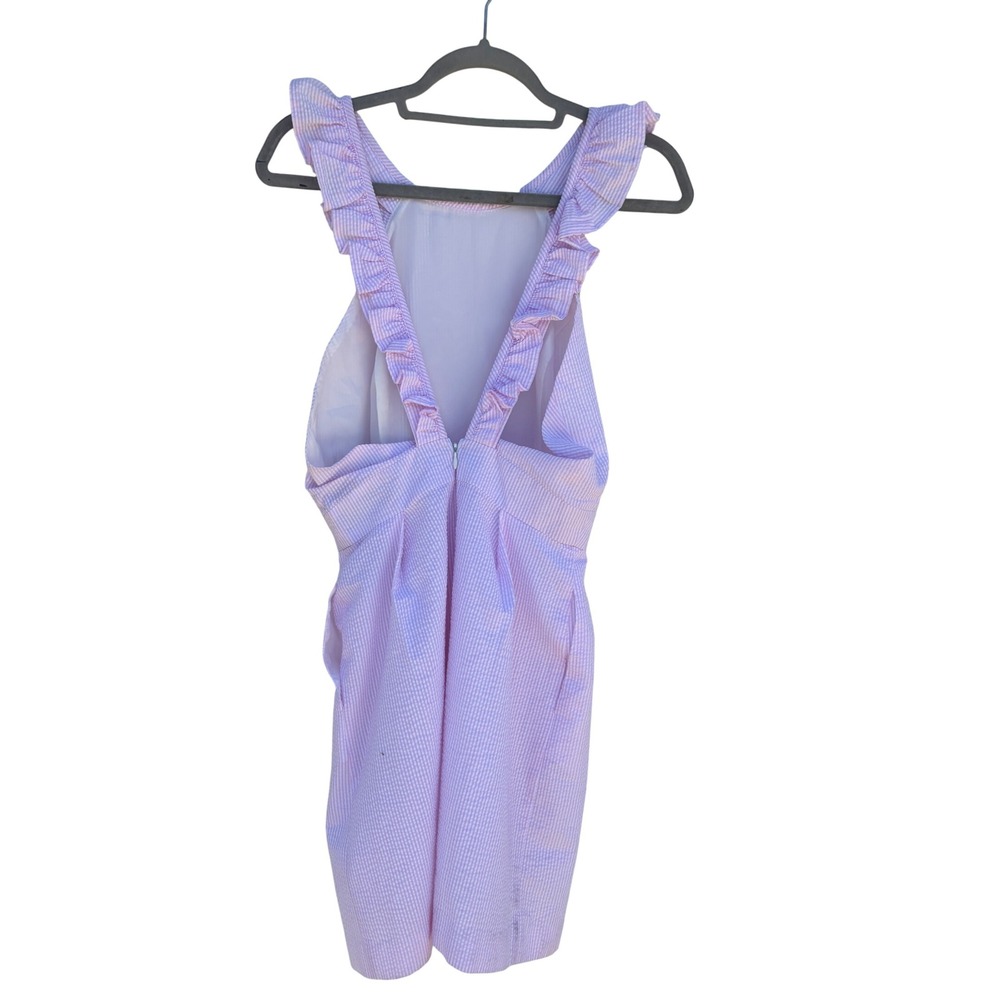 Lauren‎ James Seersucker Ruffle Strap Dress Pink White Striped Womens